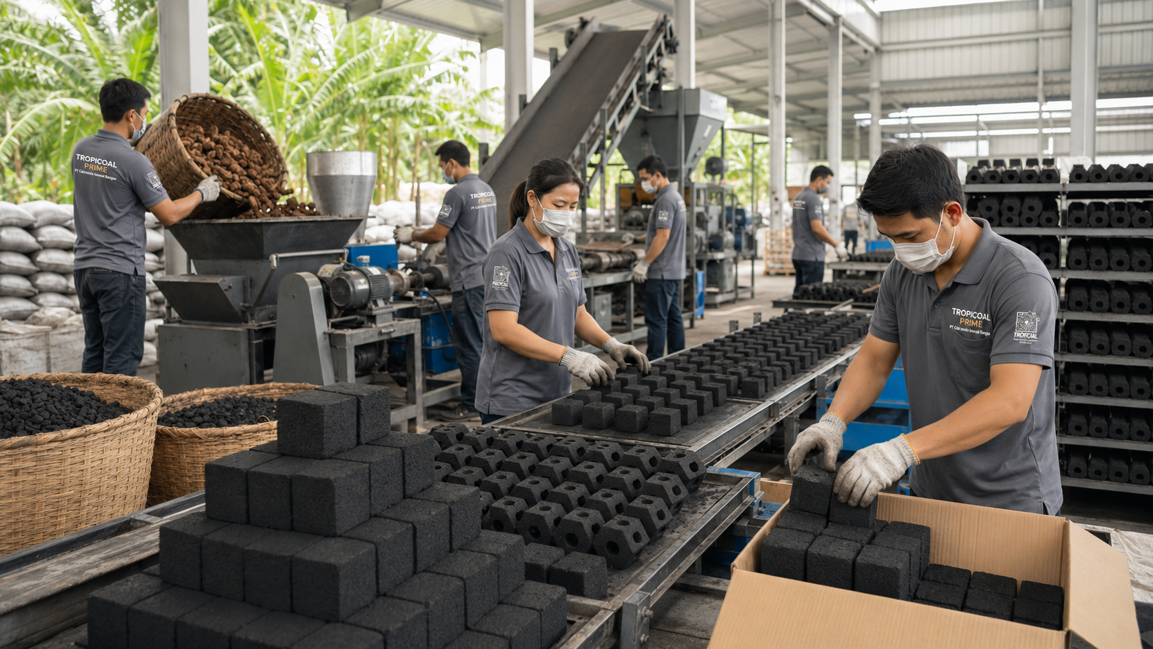Tropicoal Prime coconut charcoal briquette production facility