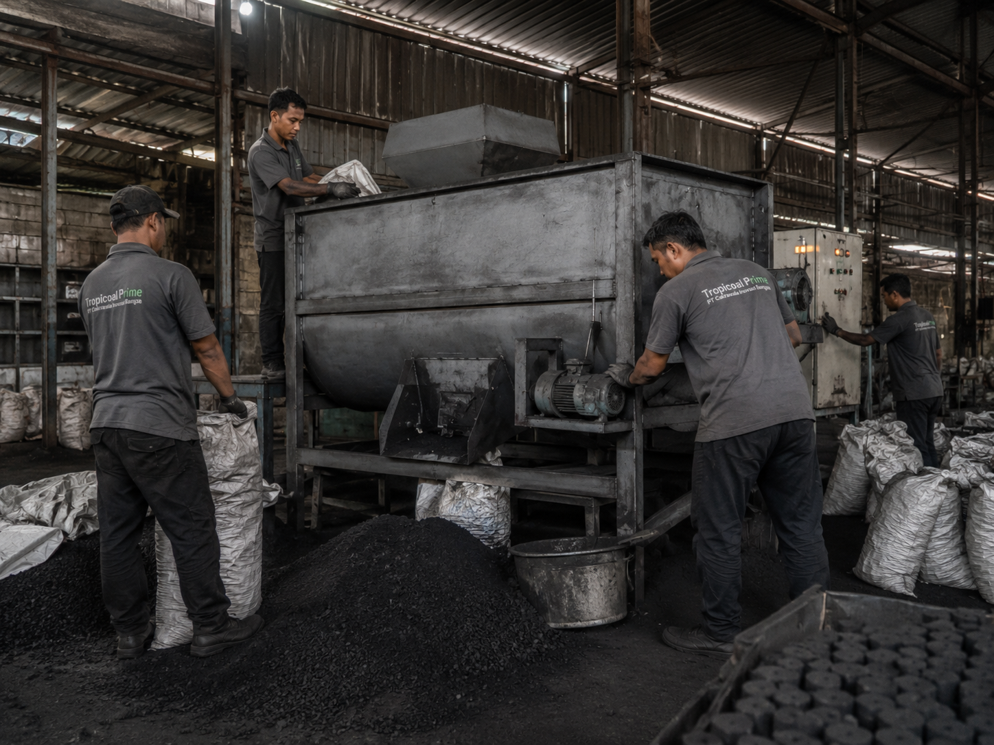 Coconut charcoal briquette mixing process